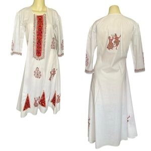 Vintage Handmade Khaadi Embroidered Kurti Kameez Festival Ethnic flare dress